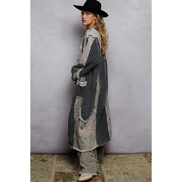 1K***POL Denim Long Jacket Crochet Contrast - Picture 3 of 4